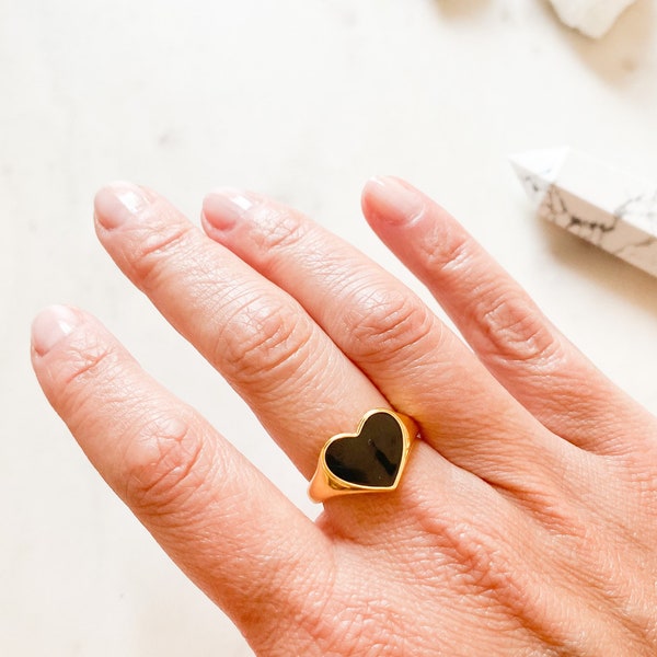 Black Heart Ring, Tarnish Free Ring, Heart Ring, Rings for Women, Gold Heart Ring, Black Heart, Ring, For Her, For Mom, For Wife, For Herz