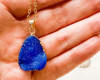 Cobalt Druzy Necklace, Gift for Mom, For Teacher, Druzy, Necklace, For Stepmom, Mother's Day, For Her, For Wife, For Mom