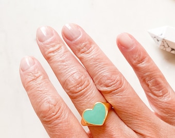 Aqua Herz Ring verstellbar 14K Gold Vermeil