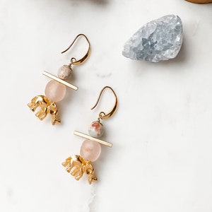 Peachy Elephant Earrings, Elephant Earrings, Sustainable Jewelry, Elephant Jewelry, Dangly Earrings, Hippie Earrings, Bohemian Earrings