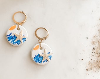 Ceramic Earrings, Beach Earrings, Beach Lover Gift, Sun Earrings, For Mom, For Daughter, For Teacher, For Friend, Tween Gift