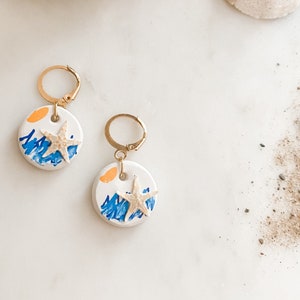 Pendientes de playa de cerámica hechos a mano, con forma de estrella de mar, ecológicos