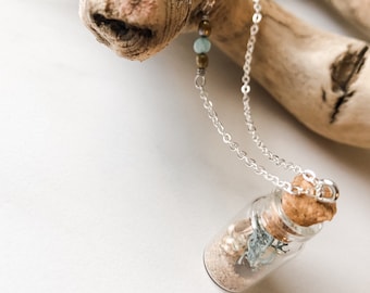 Beach in a Bottle Necklace, Sea Glass Pearl Shell Pendant, Beach Lover Gift