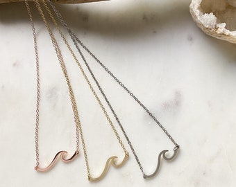 Wave Necklace, Wave Jewelry, Rose Gold Wave, Silver Wave, Gold Wave, Beach Jewelry, Beach Lover Gift, Gift for Her, Beach Wedding