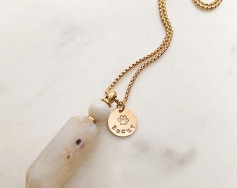 Custom Crystal Pet Urn Necklace, Memorial Keepsake with Hand Stamped Tag