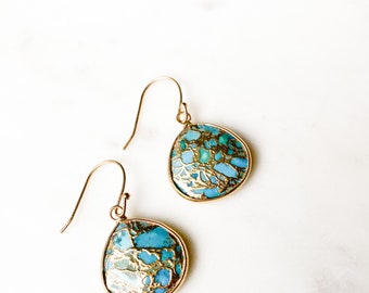 Turquoise + Gold Earrings, Minimalist Earrings, Bohemian Earrings, For Her, Earrings, Turquoise Earrings, Turquoise, Gift for Her, Mom Gift