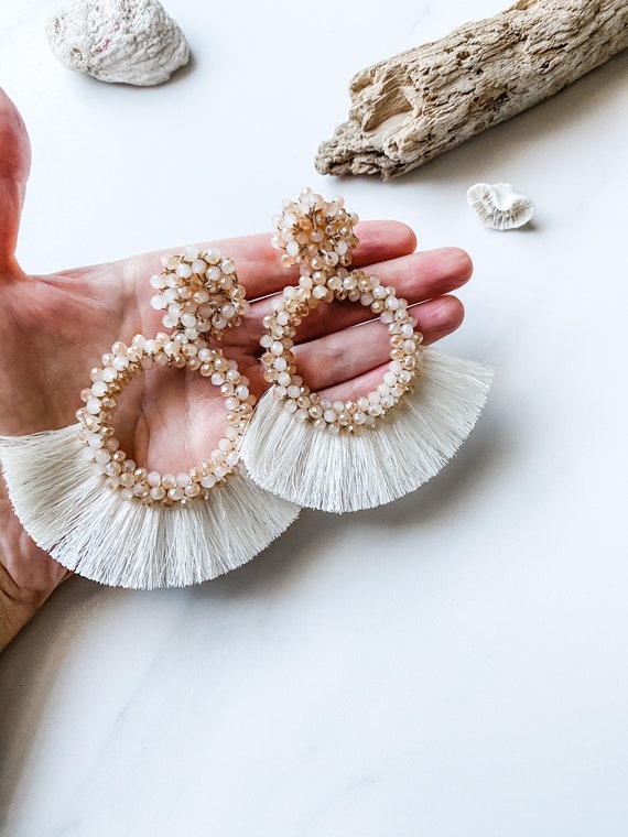 Ivory Gold Statement Earrings Dangly Earrings Chandelier Earrings Bride Earrings Mother of Bride Jewelry Mother of Groom Jewelry