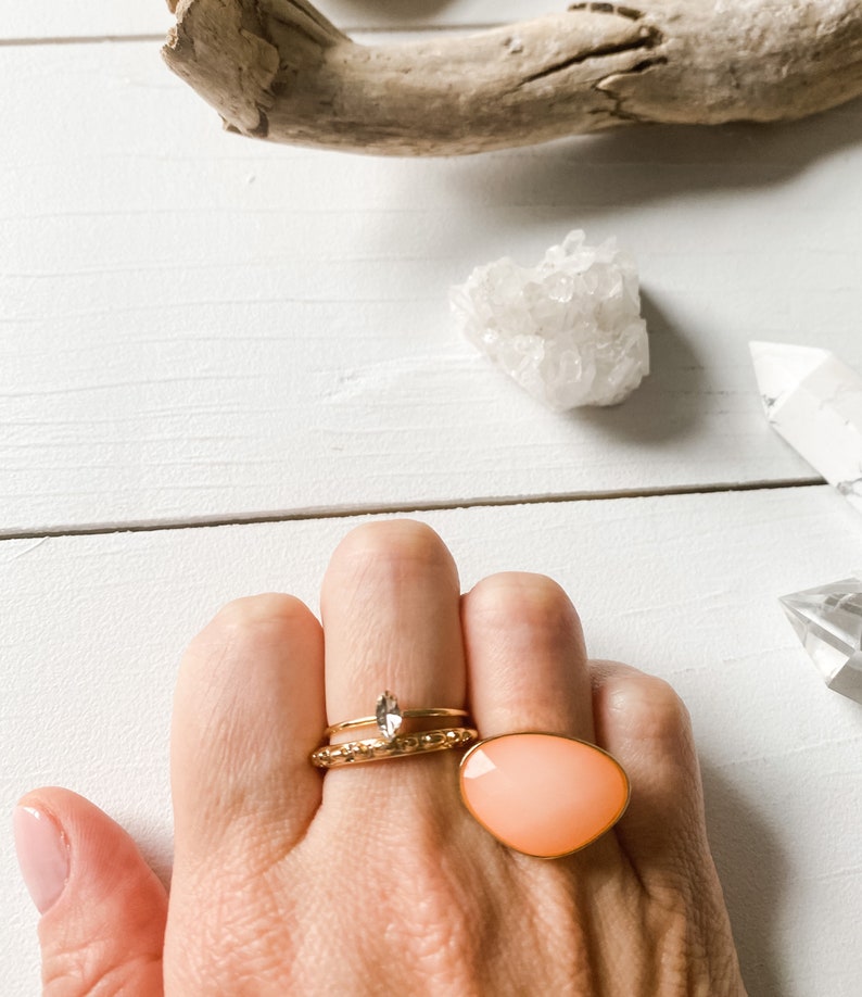 Peach Moonstone Ring, Pantone 2024 Colour, Chunky Ring, Moonstone Ring, Peach Accessories, Statement Ring, Stacking Ring, Peach Gift, image 9