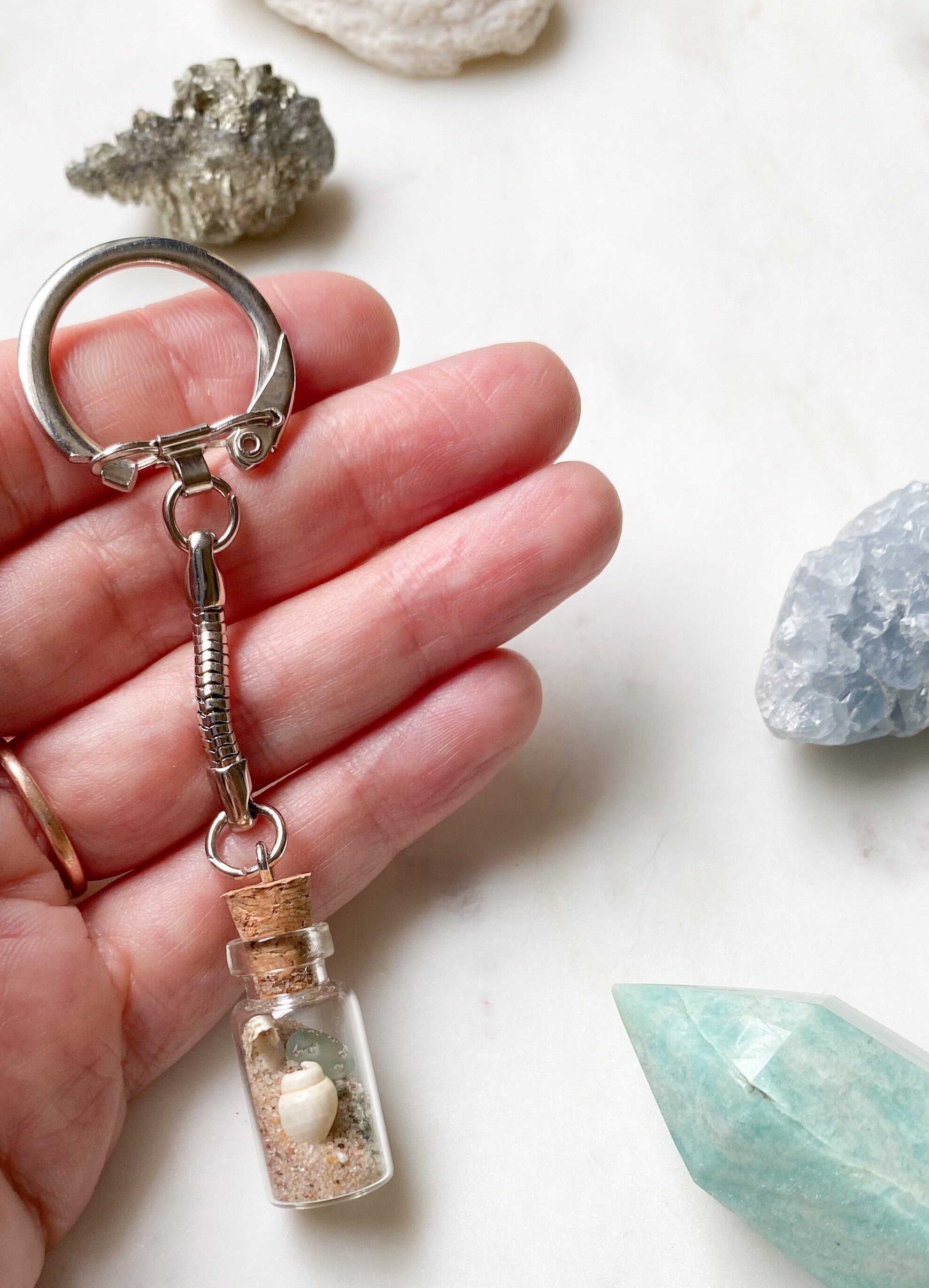 Message in a Bottle Keychain Beach Bottle Shell Keychain Etsy