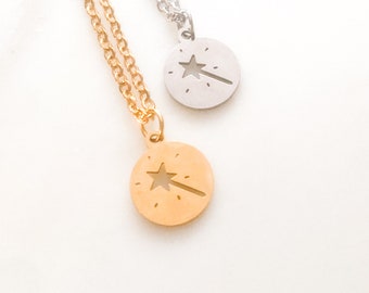 Collar, pulsera o pendientes de varita mágica dorada, regalo para la madrina