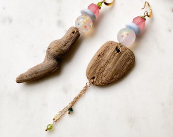 Cheerful Driftwood Earrings, Eco-Friendly Earrings, Dangly Earrings, Minimalist Earrings, Sustainable Earrings, Unique Earrings, Lightweight