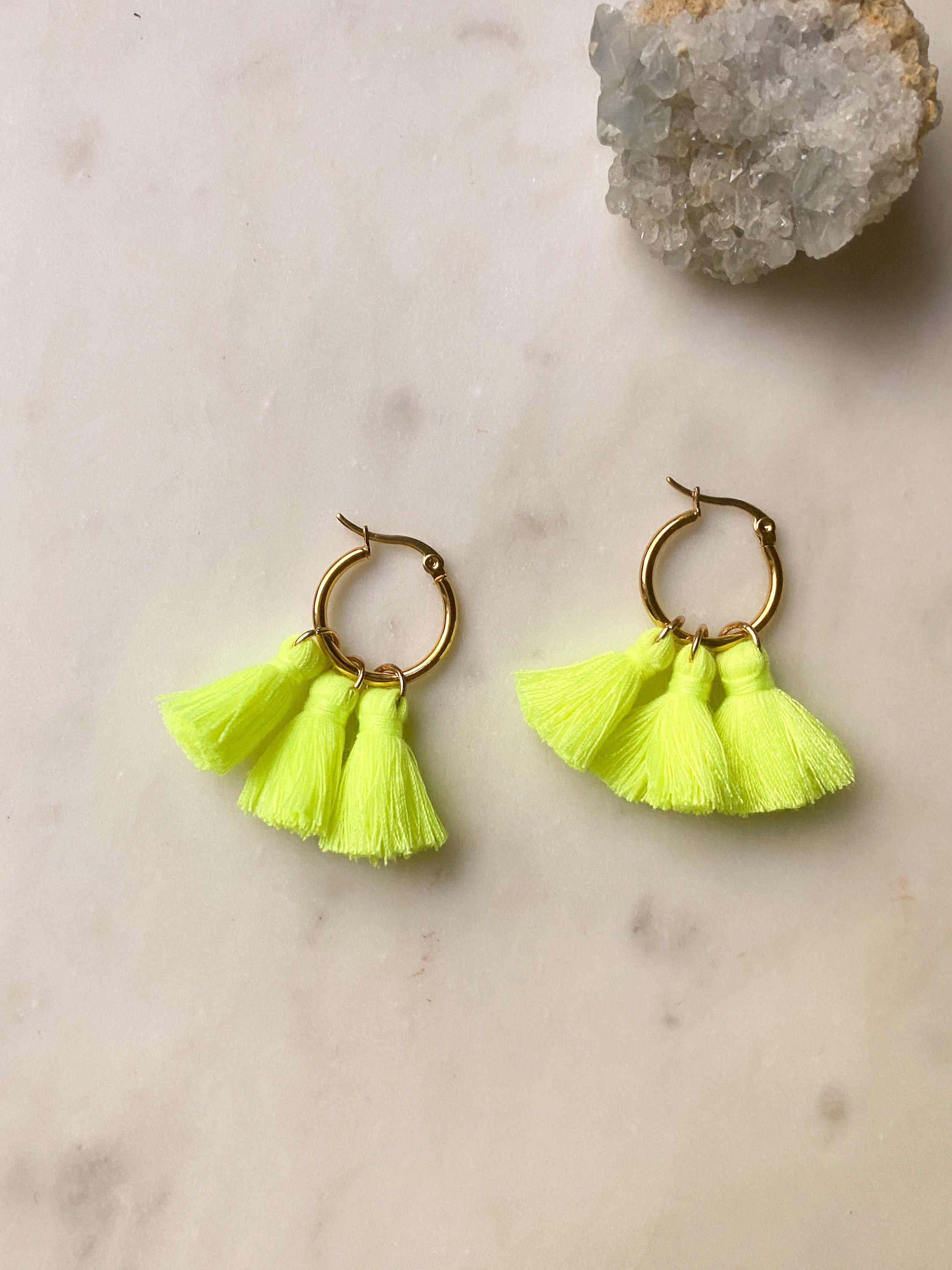 Neon yellow tassel earrings sale
