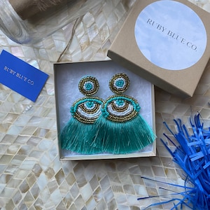 Turquoise Evil Eye Earrings, Statement Earrings, Chandelier Earrings, Bohemian Earrings, Evil Eye Earrings, For Her, Wife Gift, Sister Gift