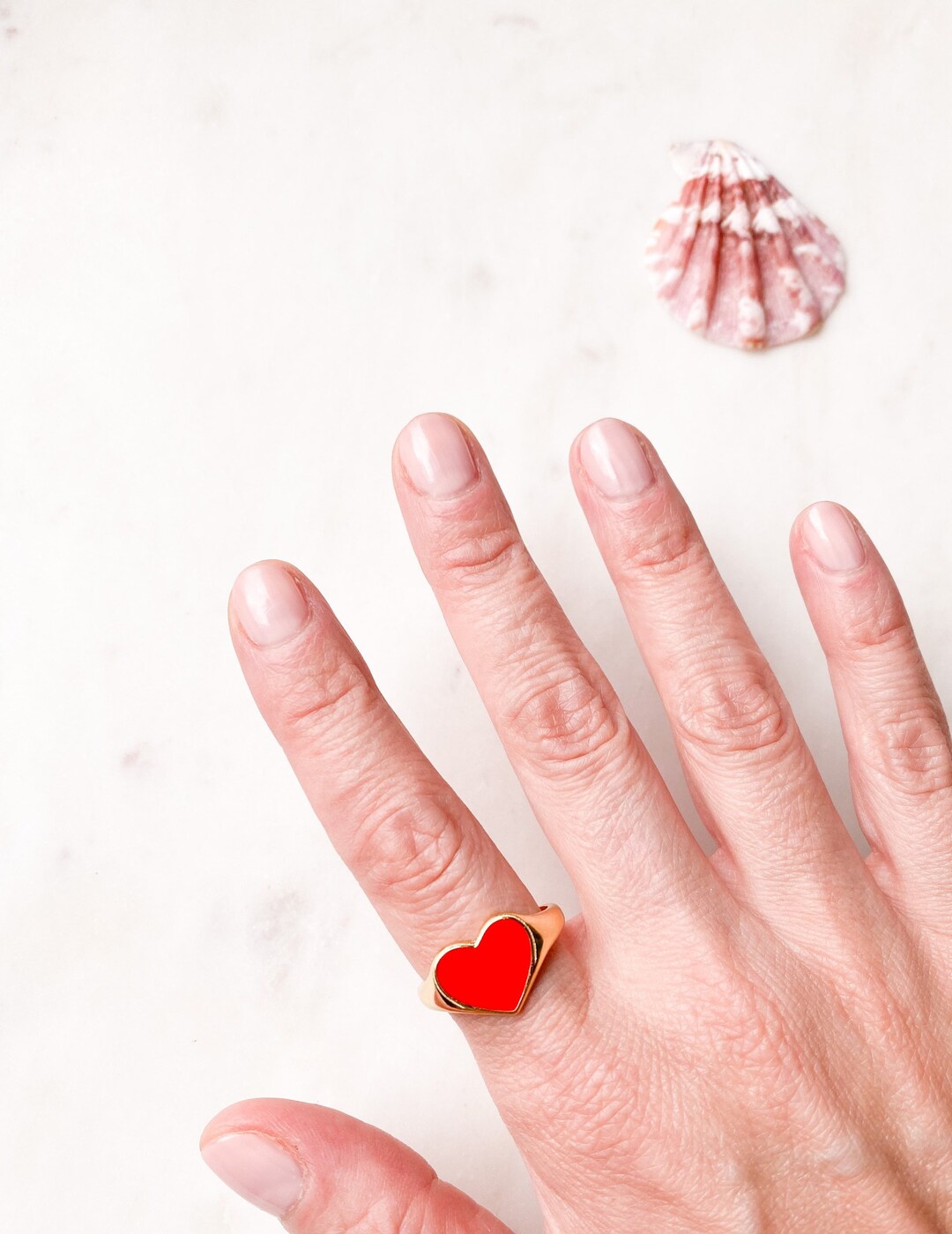 Red enamel shop heart ring