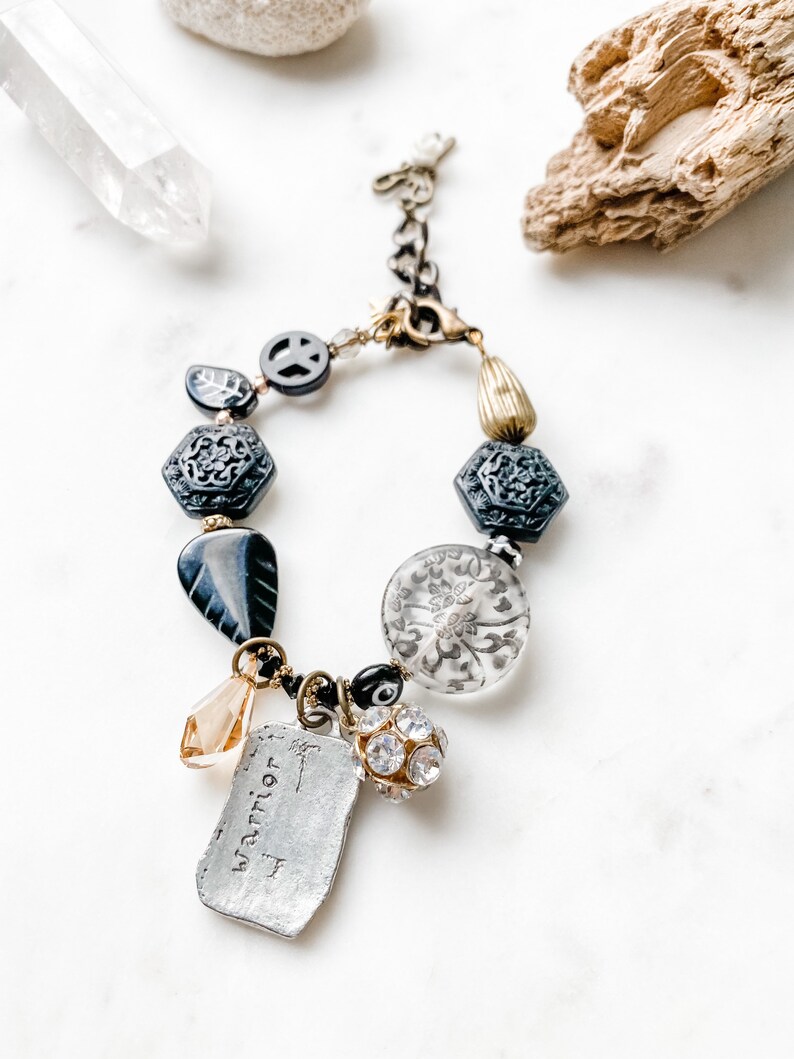 For Wife Black For Her White For Mom Peaceful Warrior One-of-a-kind Bracelet Metal Bracelet For Daughter Ruby Blue Co