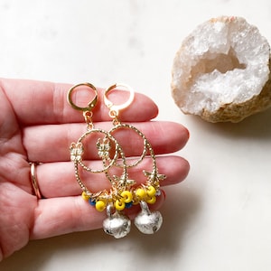 Yellow & Gold One-of-a-kind Earring, Neon Yellow Earrings, Statement Earrings, Gift for Mom, Festival Accessories, Butterfly Earrings