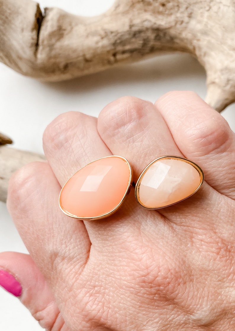 Peach Moonstone Ring, Pantone 2024 Colour, Chunky Ring, Moonstone Ring, Peach Accessories, Statement Ring, Stacking Ring, Peach Gift, image 4