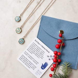 Mint Green or blue Evil Eye Necklace, 14k Gold Vermeil, Protection Jewelry