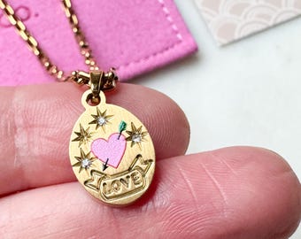 14k Gold Vermeil LOVE Necklace, Diamond Accent, Cupid's Heart