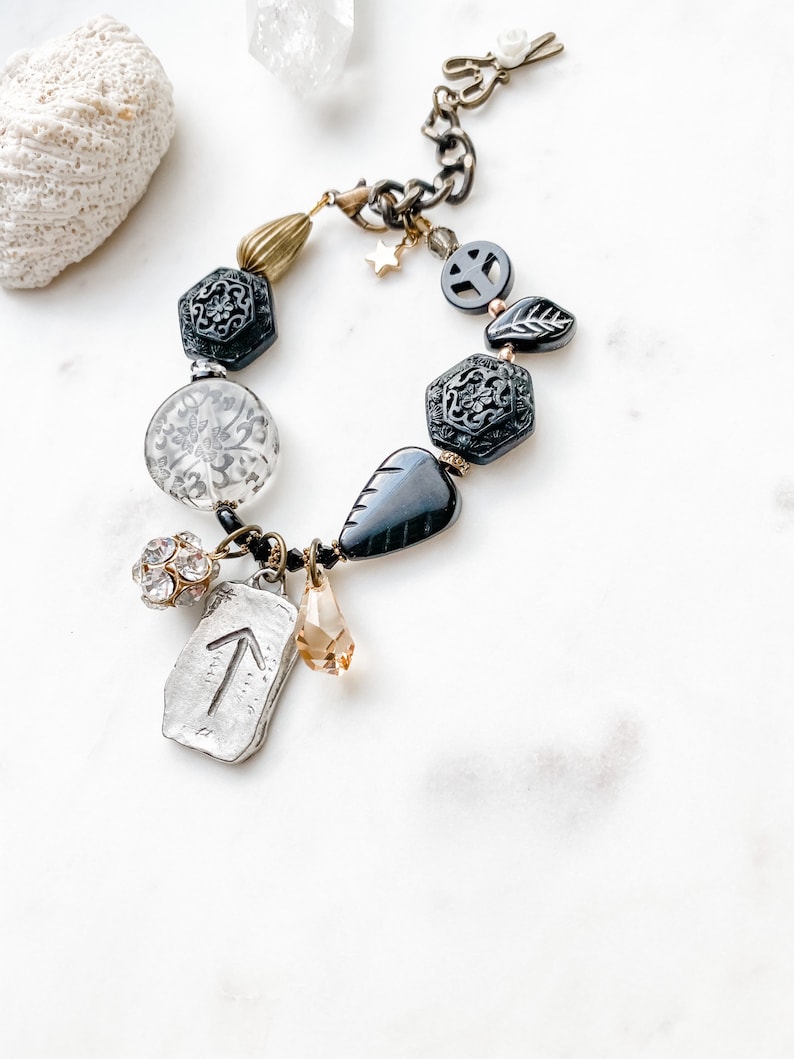 For Wife Black For Her White For Mom Peaceful Warrior One-of-a-kind Bracelet Metal Bracelet For Daughter Ruby Blue Co