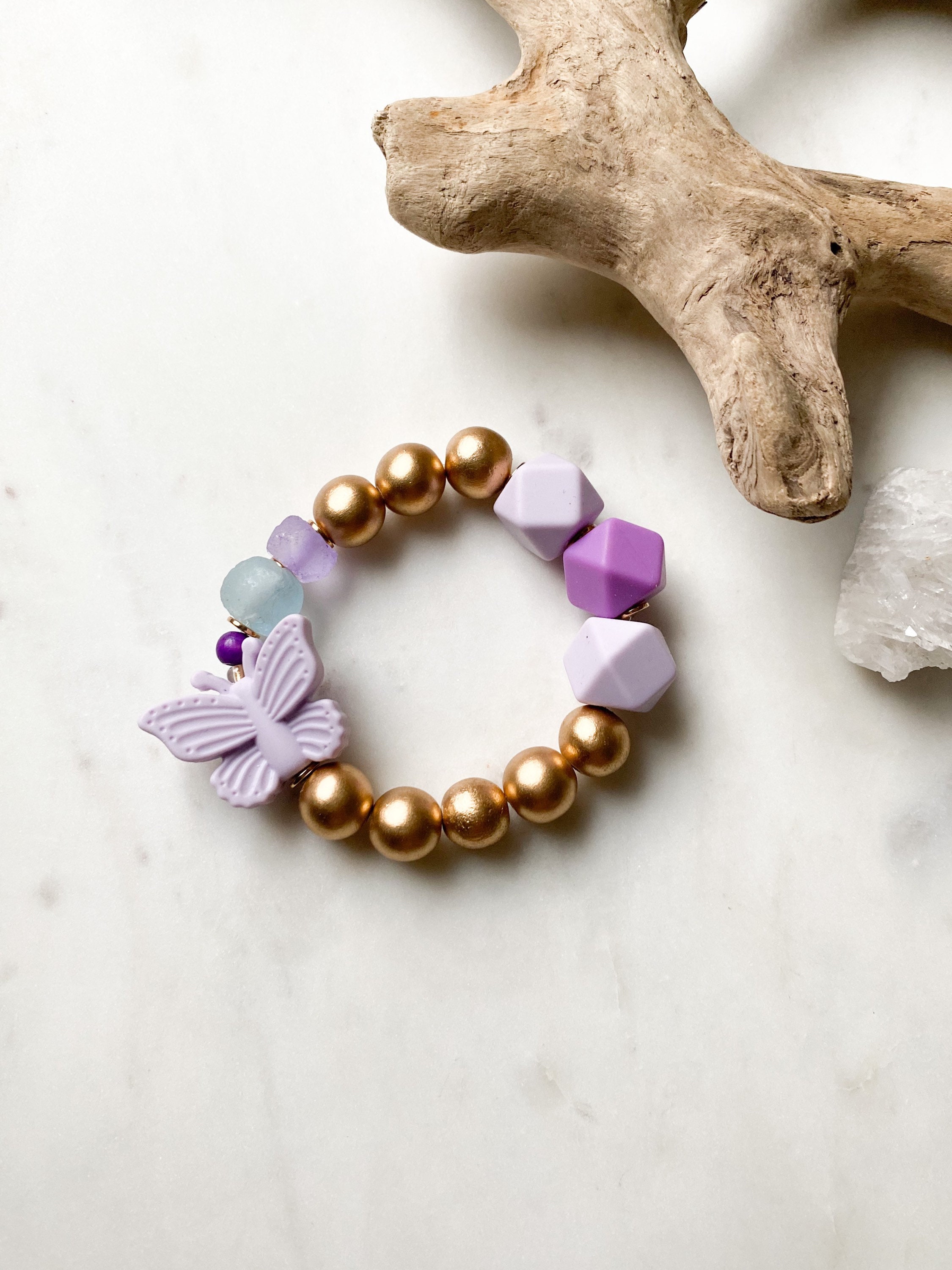 Bracelet petit papillon violet bijou nature enfant fille - Un grand marché