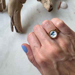 Blue Bird of Happiness Ring Adjustable 14K Gold Vermeil