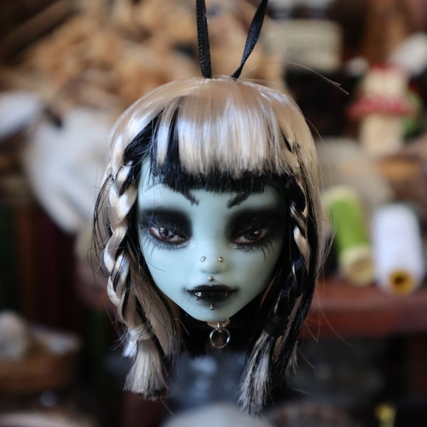 OOAK Alt Goth Monster High Doll Head Repaint Ornamnet