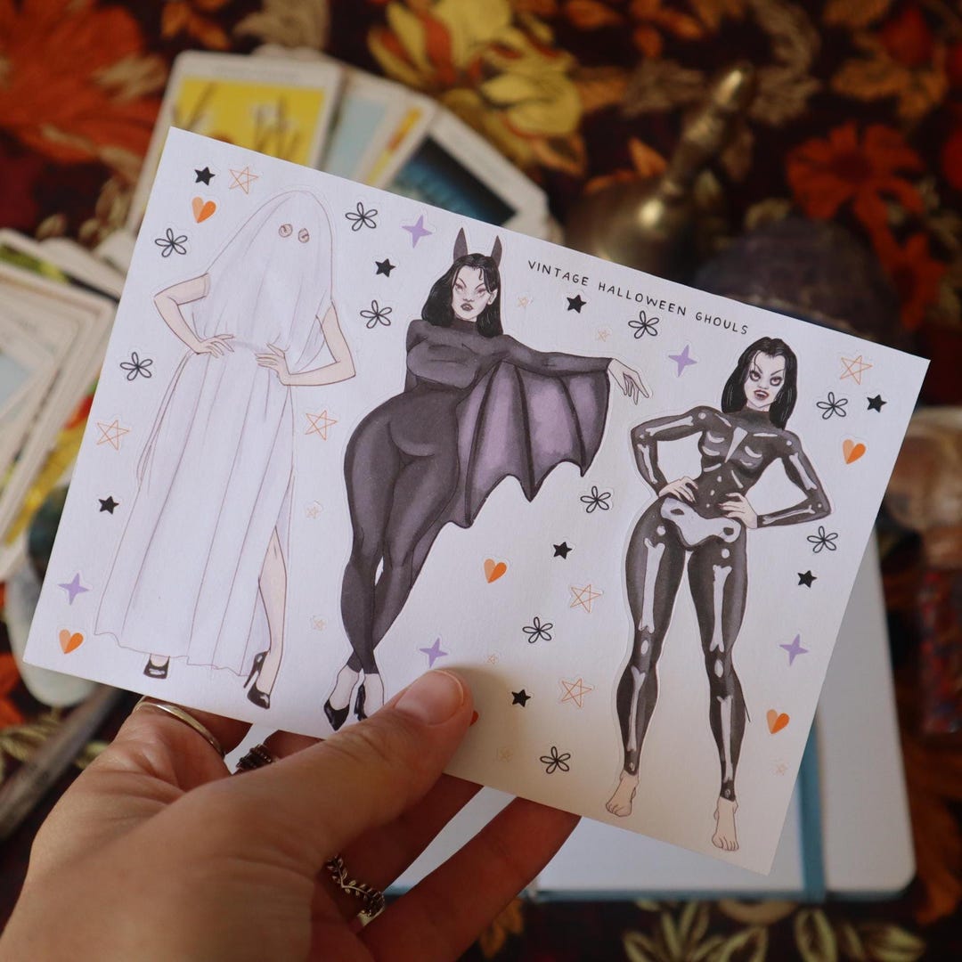 Vintage Halloween Ghouls Sticker Sheet | Gothic Vampire Goth Paper ...