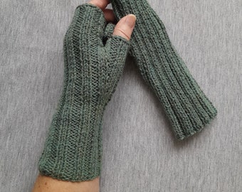 Knit Fingerless Mittens, Womens knit handmade mittens, green color fingerless gloves, hand knit winter wrist warmers, Mother's Day gift