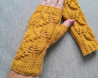 Alpaca wool fingerless mittens, hand knit fingerless gloves for women, woman knit mittens, winter warmers,  gift for woman, gift for her