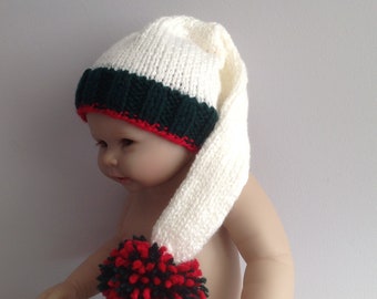 baby knit hat, christmas baby hat, baby photo props, baby girl, baby boy, newborn christmas beanie, christmas beanie, elf hat with pom pom