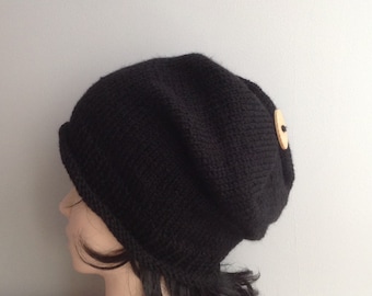 Woman knitted beanie,  Ladies winter black hat, knit hat for girl, winter accessories for woman, beanie for girl, gift woman, gift for girl