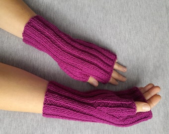 Knit Fingerless Mittens, Womens knit handmade mittens, berry fingerless gloves, hand knit winter warmers, Mother's Day gift, Wrist Warmers