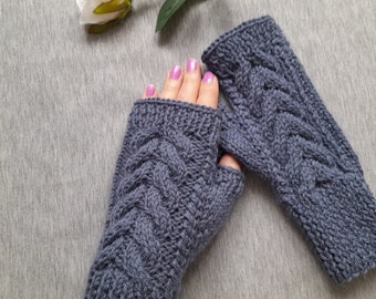 Alpaca wool fingerless mittens, womens knit gloves, hand knit gloves, winter wrist warmers, gift for woman, gift for her, Mother's Day gift