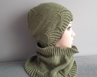 Women knit beanie and neck cowl, knit slouchy beanie and scarf, set of two knit women accessories, Mother's Day gift, Christmas gift for mom