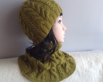 Women knit beanie and neck cowl, knit slouchy beanie hat and scarf/ set of two knit accessories for women, Mother's Day gift, gift for mom