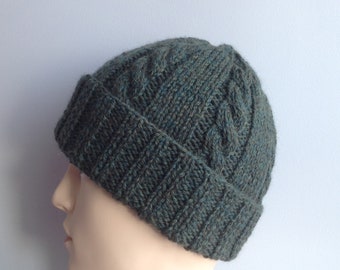 Winter Men Beanie, Knit mens Hat, Hand Knit Beanie, christmas gift for men, winter accessories, green knit hat for boy, christmas gift boy