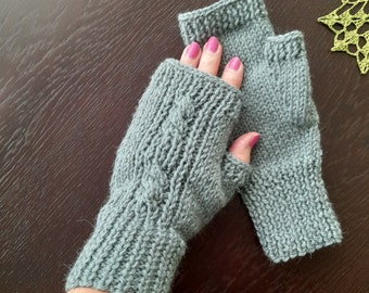 Alpaca wool fingerless mittens, Womens knit gloves, hand knit fingerless gloves, woman knit glowes, winter warmers, christmas gift for woman