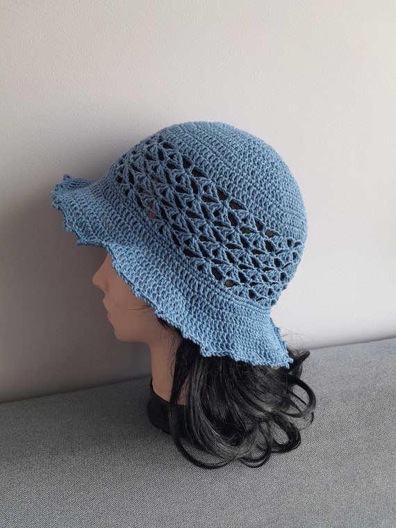 Crochet Cotton Sun Hat: Denim Blue Spring Summer Hat - Etsy 