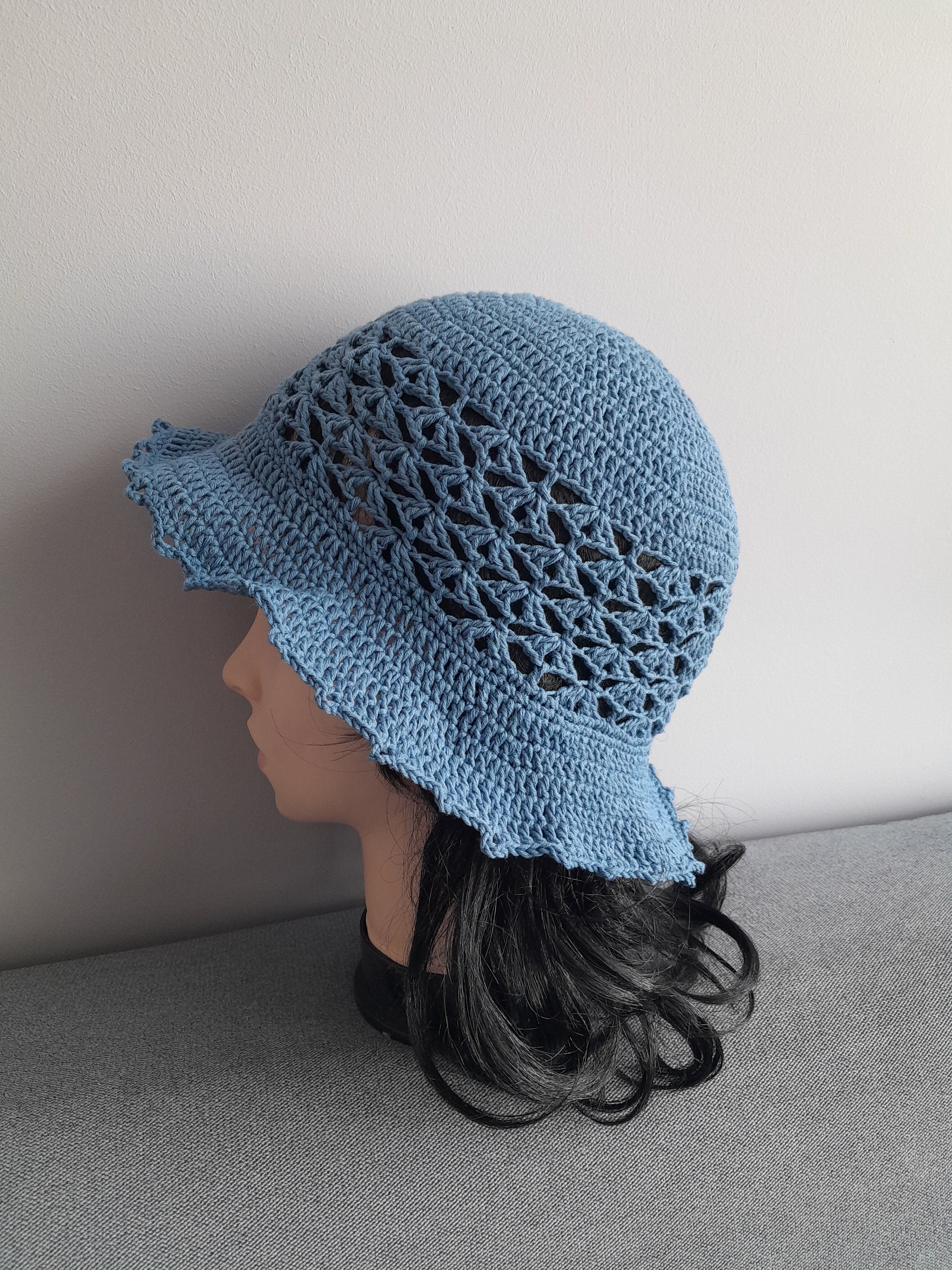 Crochet Cotton Sun Hat: Denim Blue Spring Summer Hat - Etsy  display picture 1