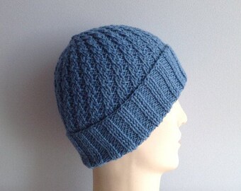 Winter Men Beanie, Knit mens Hat, Handmade Knit Beanie, Slouchy Beanie, christmas gift for men, winter knit accessoriess, blue knit hat boy