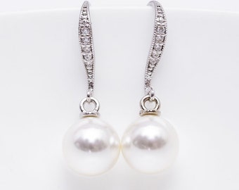 Earrings Silver Pearls, Silver Plated Pearl Earrings, Bridal Jewelry Earrings, Wedding Jewelry