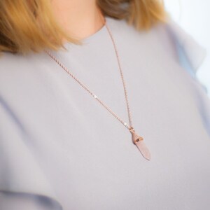 Rose gold rose quartz chain, long necklace, rose quartz necklace image 2