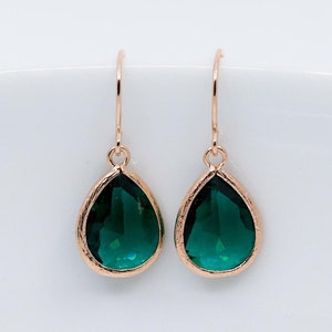 Earrings rose gold green // earrings emerald green // drop pendant fir green image 1