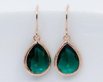 Earrings rose gold green // earrings emerald green // drop pendant fir green