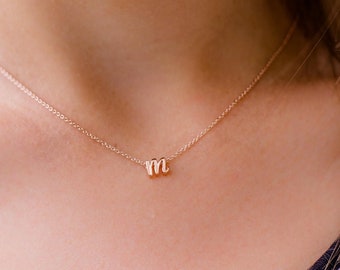 Personalized Necklace Rose Gold Script Initial Letter