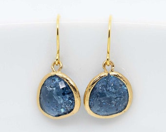 Earrings gold plated blue, earrings gold dark blue