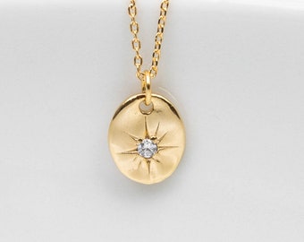 Chain gold plated plate star, chain with pendant, zirconia
