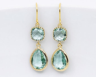 Earrings gold-plated erinite green // drop earrings green // earrings golden green