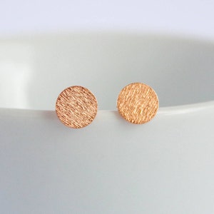 Petite textured rose gold disk studs